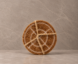 Natural coir round kitchen scrubber with stitched edge